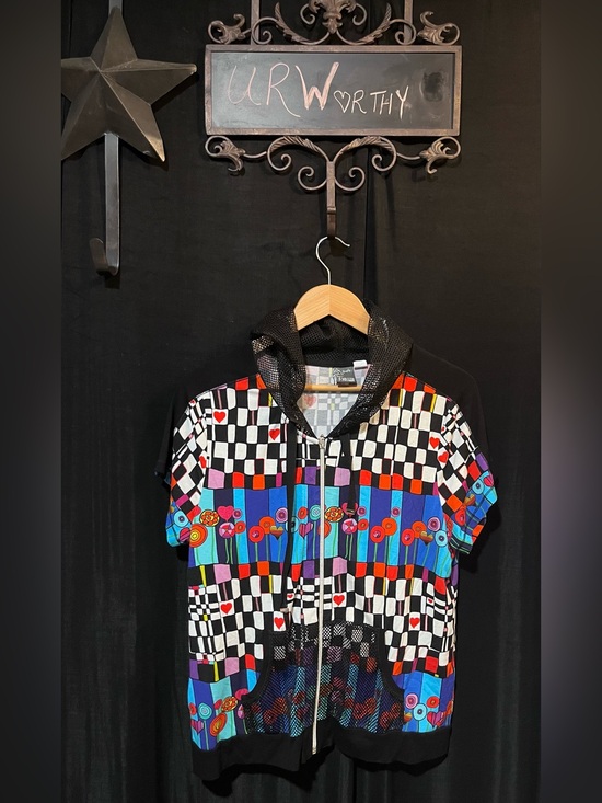Dolcetta Tops - Dolcezza Pattern-Block Zip-Up Hoodie Jacket - Bold Geometric & Floral Art